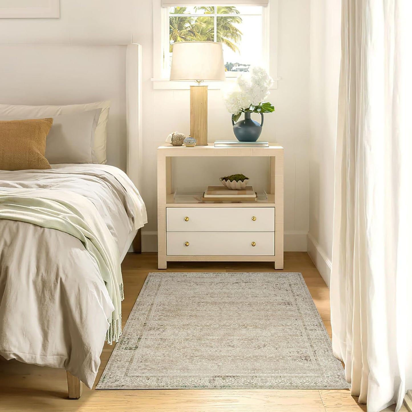 Cream and Light Tan Boho Front Door Mat for Indoor Entrance Washable Non Slip Cute Vintage Floral Aesthetic Area Rugs for Entryway Entry 4x6