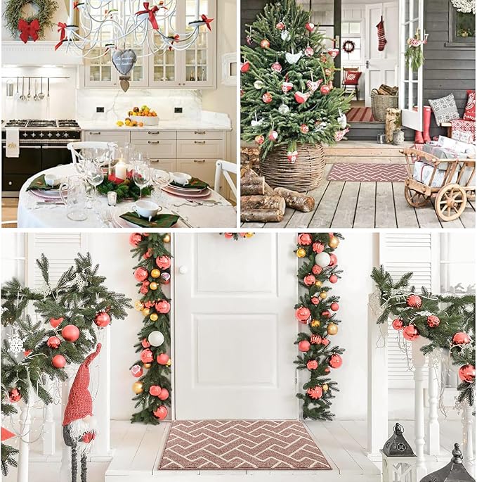 hicorfe Front Door Mat Outside Entrance, Absorbent Mud Mat,Welcome Door Mats Outdoor Indoor,Stain and Fade Resistant,Non Slip Backing Entry Doormat,Pet Rug for Entryway (32"x48",Dark Pink)