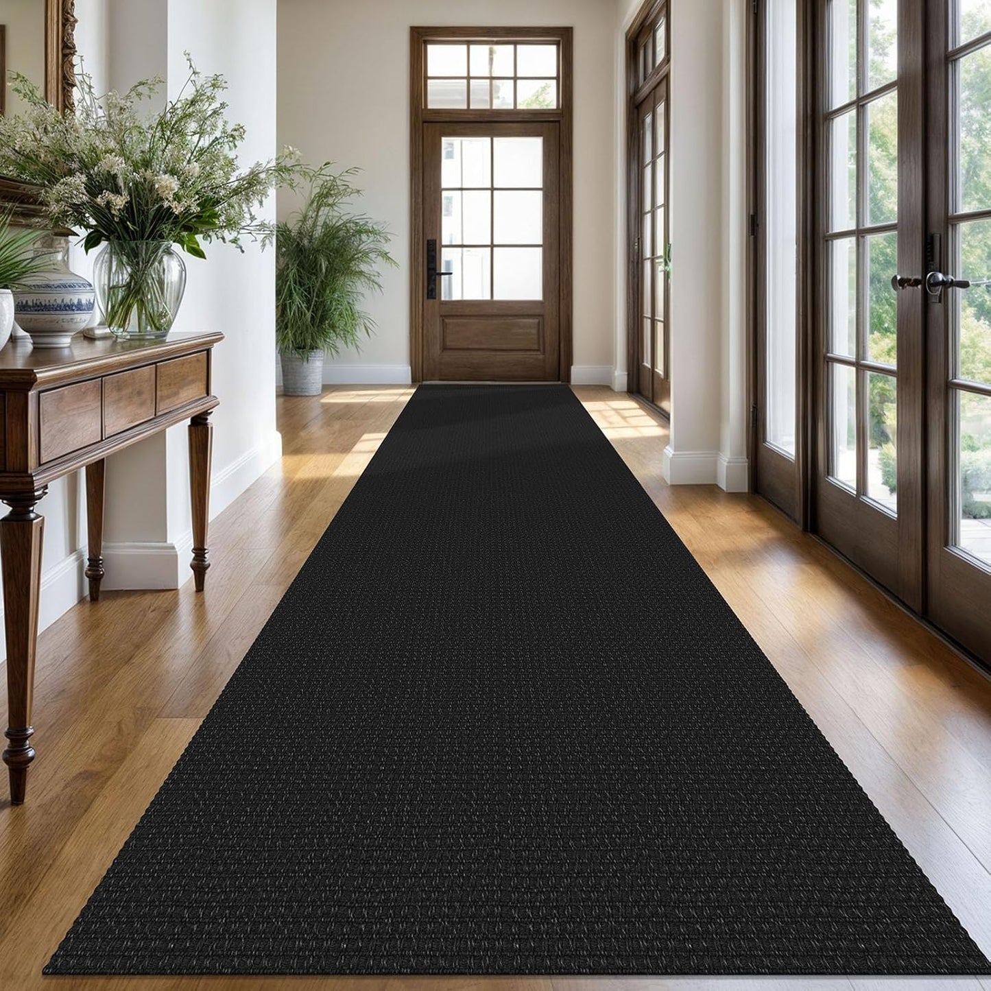 KOZYFLY Extra Long Runners for Hallways 3x18 ft Washable Kitchen Runner Non Slip Rubber Backed Hallway Rug Cotton Entryway Runner Rug Floor Carpet for Indoor Hall, Kitchen, Stair, Black/Dark Grey