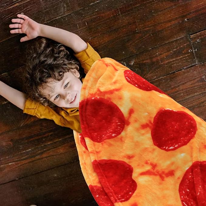 Vessia Pizza Printed Throw Blanket, Realistic Funny Round Food Blanket for Adults and Kids, 300GSM Soft Novelty Pepperoni Pizza Throw for Couch, Sofa, Bed, Fun Home Decor for All Seasons, 60 inches