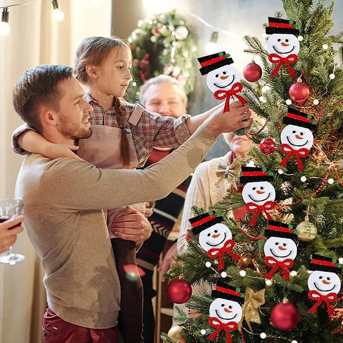 6Pcs Red Black Snowman Head Picks, Christmas Tree Decoration, Ornaments for Home Office Party