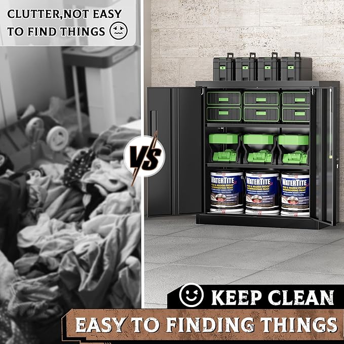 SUNCROWN Metal Storage Cabinets, 36”Locking Cabinet with Doors and Adjustable Shelves, Steel Utility Tool Garage Cabinets for Home, Office, Kitchen,Warehouse, Black