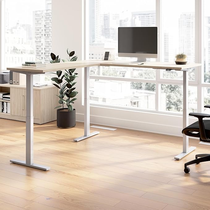 Bush Business Furniture 72-inch Height Adjustable L Shaped Standing Desk, Electric Sit-Stand Corner Computer Table, Ergonomic Office, Move 60 Series, Natural Elm with Metallic Gray Base