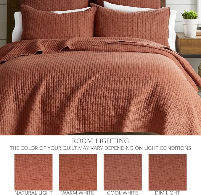 Levtex Home Cross Stitch Reversible Twin XL/Twin Quilt Set (68x86in) with 1 Pillow Sham (26x20in) - Stitch Texture - Adobe - 100% Cotton Twin Size Quilt Bedding Set - Lightweight, Soft, Pre-Washed