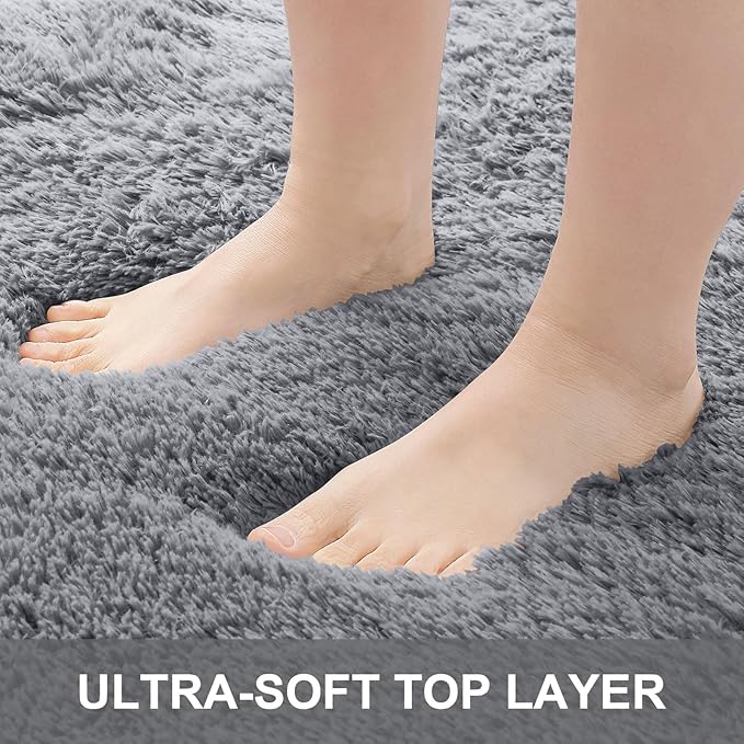 OLANLY 9x12 Machine Washable Large Area Rugs for Living Room, Bedroom, Soft Fluffy Shaggy Bedside Rug, Indoor Floor Carpet for Kids Girls and Boys, Dorms, Nursery, Home Decor Aesthetic, Light Grey