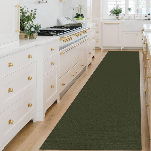 KOZYFLY Long Runner Rug 3x14 Ft Washable Runners for Hallways Non Slip Rubber Backed Kitchen Runners, Braided Entryway Runner Indoor, Floor Carpet for Hallway Kitchen Entryway, Dark Green