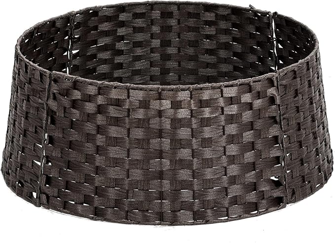 SUNNYPARK Christmas Tree Collar, 23'' D Handmade Artificial Rattan Wicker Christmas Stand Tree Collar Basket Base Cover for Holiday Decoration-Round Dark Brown
