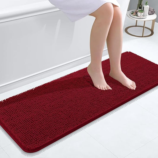 OLANLY Bathroom Rugs 47x17, Extra Soft Absorbent Chenille Bath Rugs, Rubber Backing Quick Dry, Machine Washable Bath Mats for Bathroom Floor, Tub and Shower, Home Decor Accessories, Red