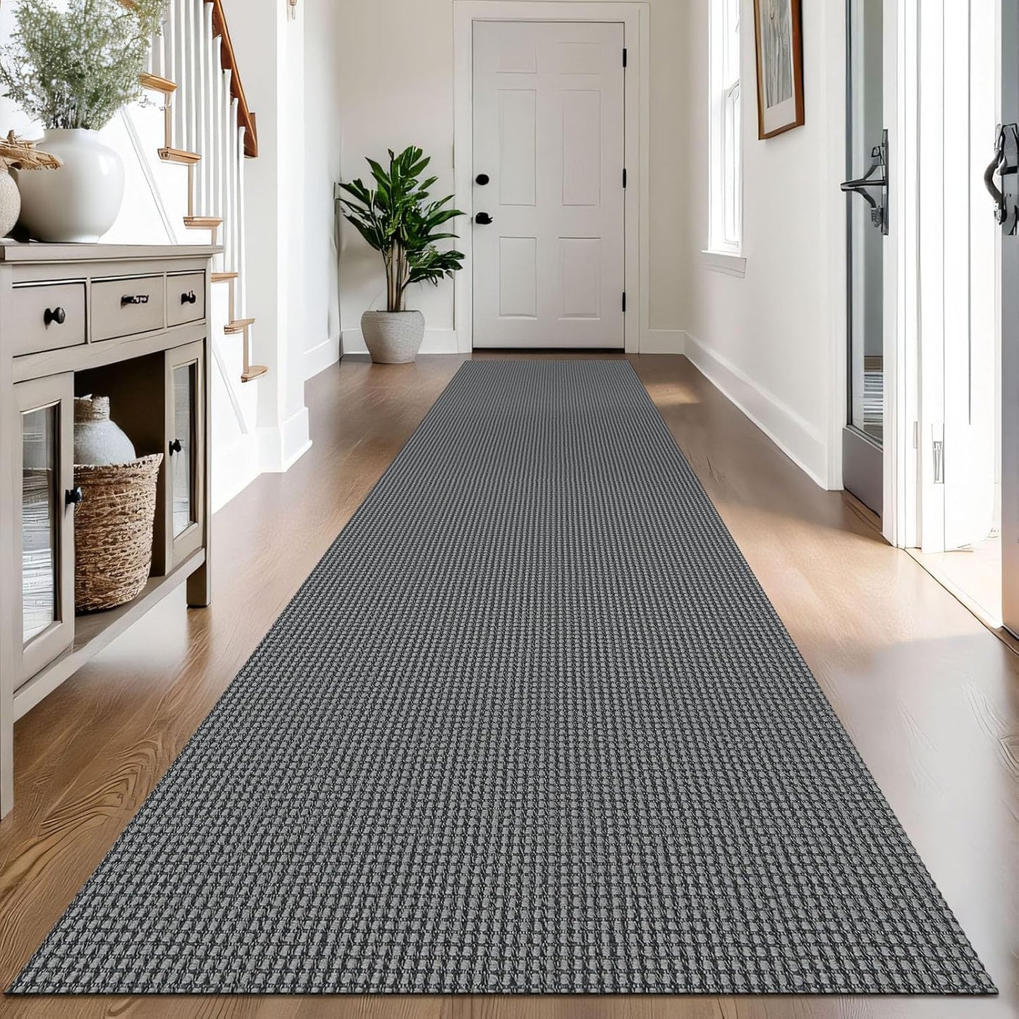 IOHOUZE Washable Exrea Long Hallway Runner Rug 3x14 Non Slip Rubber Backed Kitchen Runner Entryway Runner Indoor, Woven Rugs Floor Carpet for Kitchen Hall Entryway Stair,Dark Grey