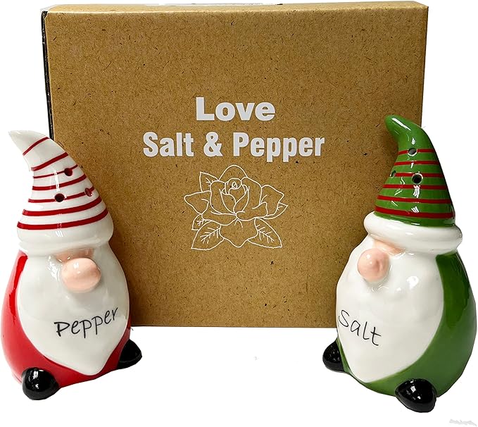 KARALIN Ceramic Salt & Pepper Shaker Sets Tabletop Accessories Cute Farmhouse Design Family Gifts with Gift Box Ready (Red & Green)