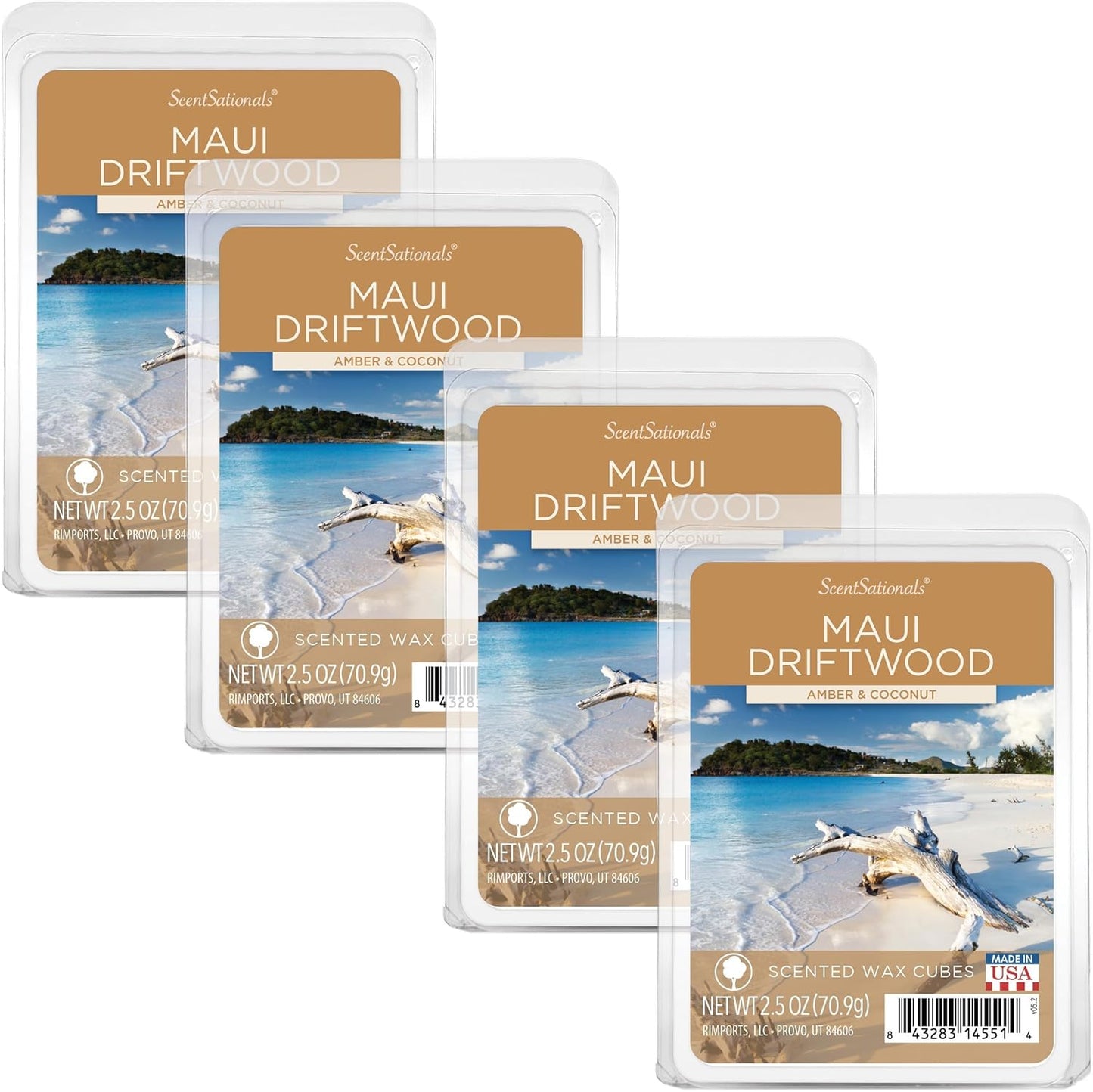 Scentsationals Wax Melts, Wax Cubes Strong Scent - Maui Driftwood - Long Lasting Scented Wax Melts for Warmer, 10oz (24-Cubes)