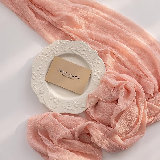 3pcs Pink Gauze Rustic Cheesecloth Table Runner 120 Inch 10 FT for Wedding Baby Shower Bridal Shower Birthday Engagement Garden Outdoor Party Long Sheer Boho Decorations