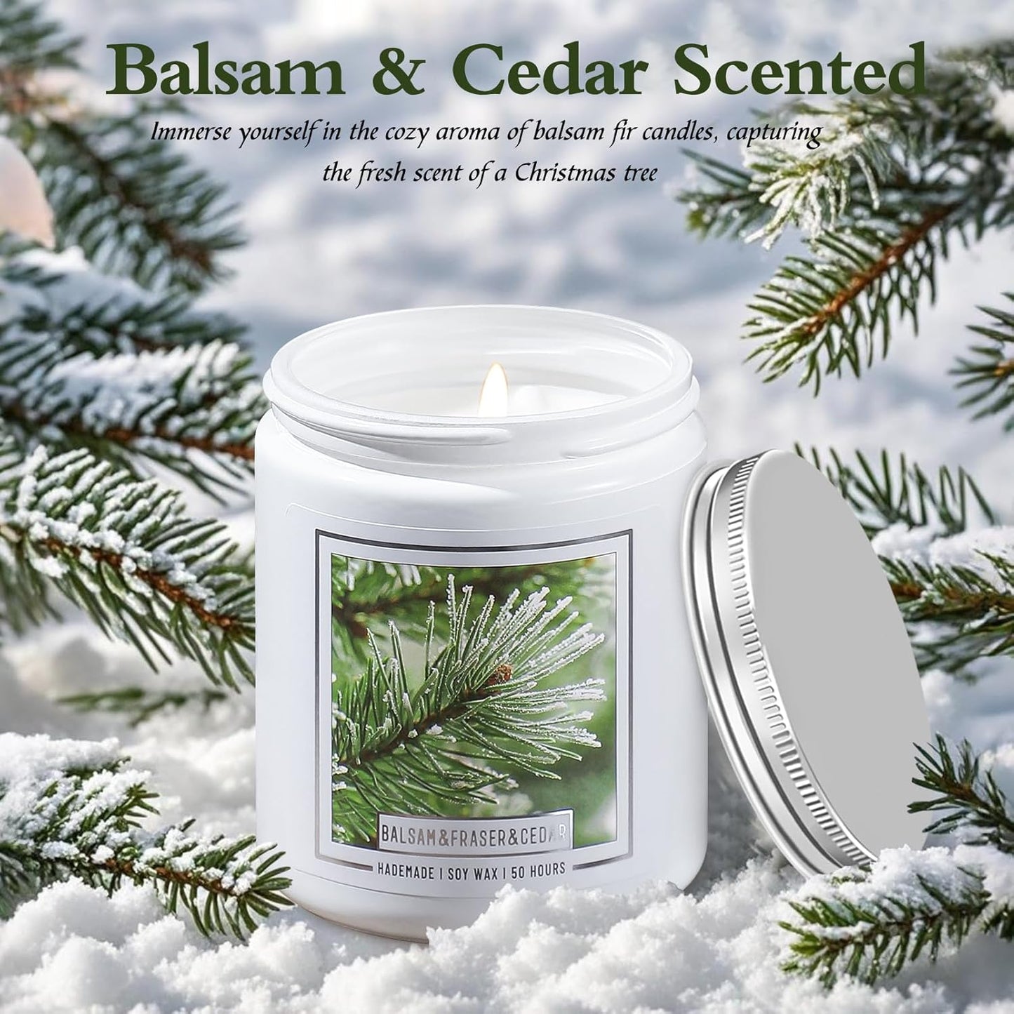 Homsolver Balsam Pine Candle, Christmas Balsam Fir Candles Scented, 9oz Holiday Candles with 50+ Hour Burn Time, Fir Cedar Tree Scent Gifts for Women