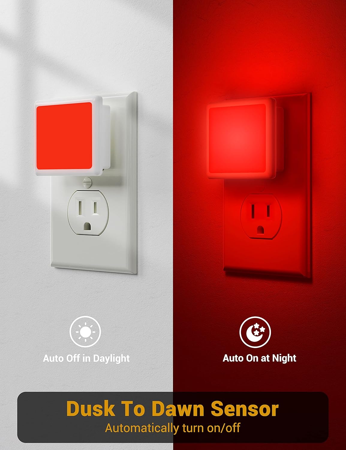 JandCase Red Night Light, Red NightLight[2 Pack],0.3W LED Night Light with Auto Light Sensor,Night Lamp Plug into Wall for Bedroom,Corridor,Hallway,Non-dimmable