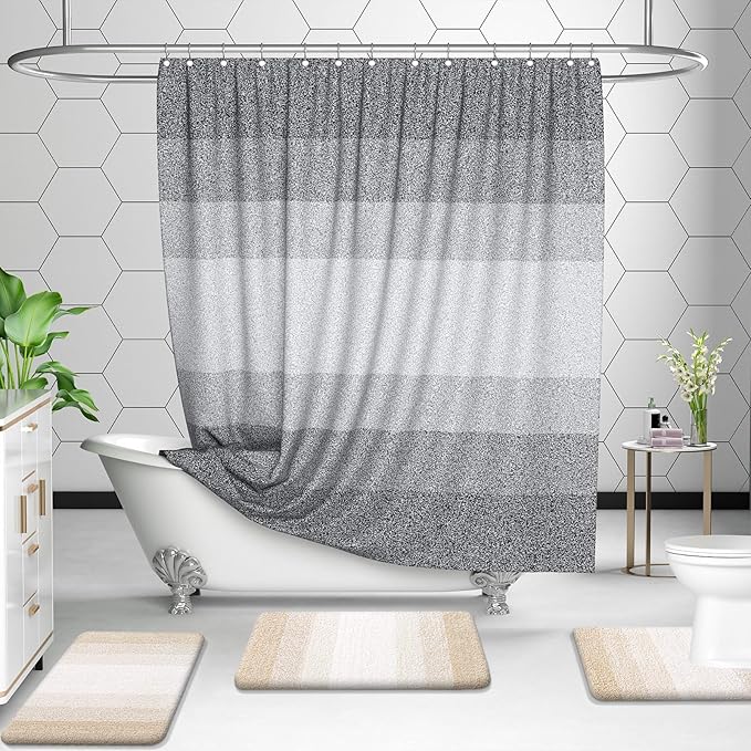 OLANLY Bathroom Rug Set 2 Piece, Soft Absorbent Microfiber Bath Mats and U-Shaped Contour Toilet Rug, Non-Slip, Machine Wash Dry, Plush Shaggy Bath Mats for Bathroom (24"x16"+24"x20", Light Beige)