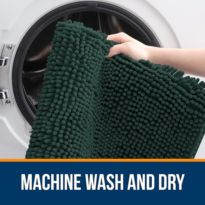 OLANLY Bathroom Rugs 44x24, Extra Soft Absorbent Chenille Bath Rugs, Rubber Backing Quick Dry, Machine Washable Bath Mats for Bathroom Floor, Tub and Shower, Home Decor Accessories, Blackish Green