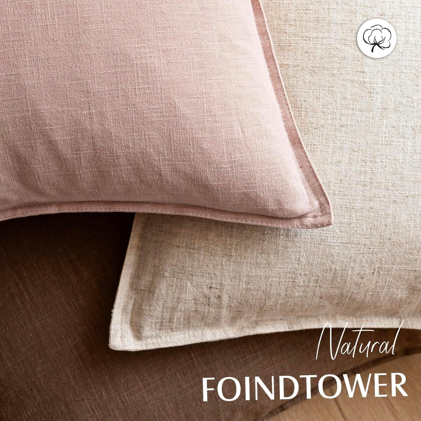 Foindtower Pack of 2, Decorative Linen Solid Throw Pillow Covers Soft Accent Cushion Case Boho Farmhouse Pillowcase for Bed Chair Couch Sofa Bedroom Living Room Home Decor 24 x 24 Inch Light Pink