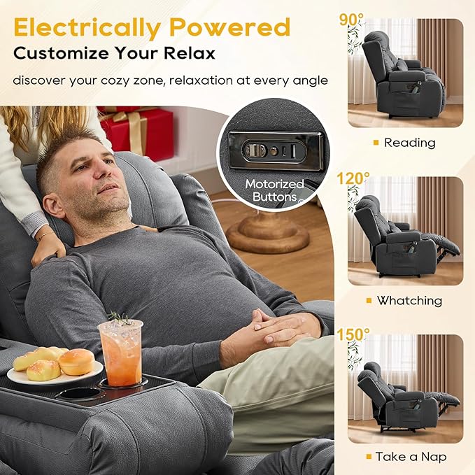 IPKIG 67" Power Reclining Loveseat Sofa, Electric Home Theater Seating with Console/4 Colors Ambient Lighting/Bluetooth Speakers/USB Ports/Built-in Outlets (Dark Grey, Loveseat Recliner)