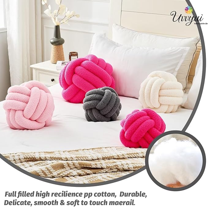 Uvvyui Knot Pillow Ball, Soft Home Decorative Pillows, Round Throw Pillow, Handmade Knotted Plush Pillow, Round Boucle Pillow Cushion (8.6 Inches Dark Gray)