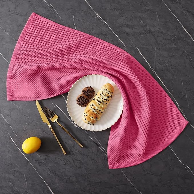 Homaxy 100% Cotton Kitchen Towels and Dishcloths Set, 12 x 12 Inches and 13 x 28 Inches, Set of 12 Bulk Kitchen Towels Set, Ultra Soft Absorbent Dish Cloths for Washing Dishes, Hot Pink