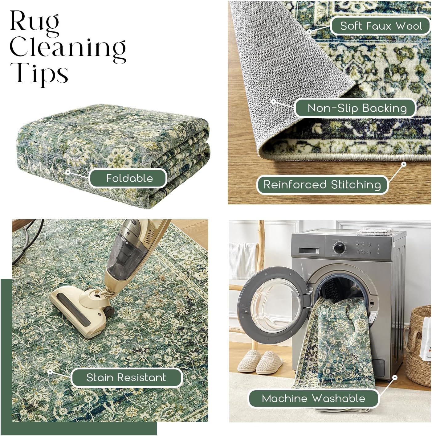 3x5 Area Rug for Entryway Indoor,Washable Non Slip Boho Ultra Thin Entry Way Rugs for Inside House,3 x 5,Dark Green