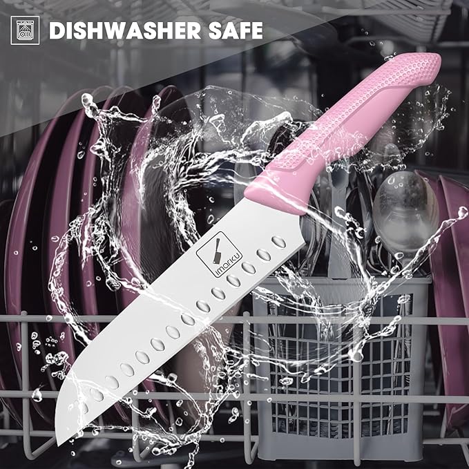 imarku Knife Set with Block, Sharp Knife Set with Built-in Sharpener, Japanese Stainless Steel Kitchen Knife Set with Non-Slip Ergonomic Handle, Dishwasher Safe, Best Holiday Gifts, 14 PCS, Pink
