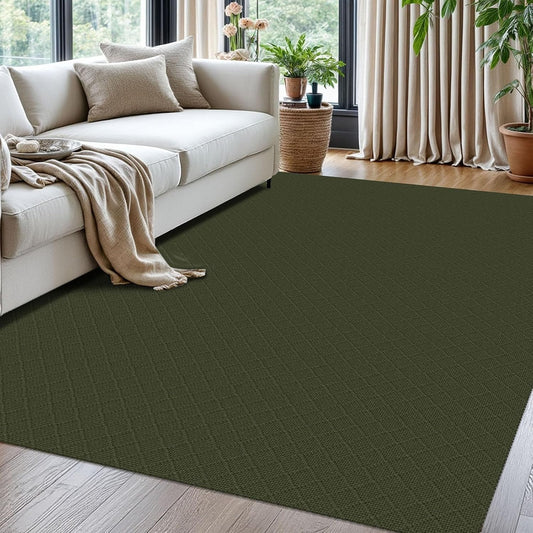 KOZYFLY Area Rug 5x7 Ft Washable Rugs for Living Room Non Slip Rubber Backed Bedroom Rug Braided Cotton Dining Room Rug, Floor Carpet for Living Room Dining Room Bedroom, Dark Green