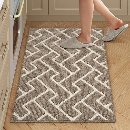 hicorfe Kitchen Rugs and Mats Sets,Super Absorbent Polypropylene Non-Slip Rug,Soft Comfort Floor Mat,Washable for Kitchen,Hallway,Office,Sink,Laundry(20" x 31.5",Beige)