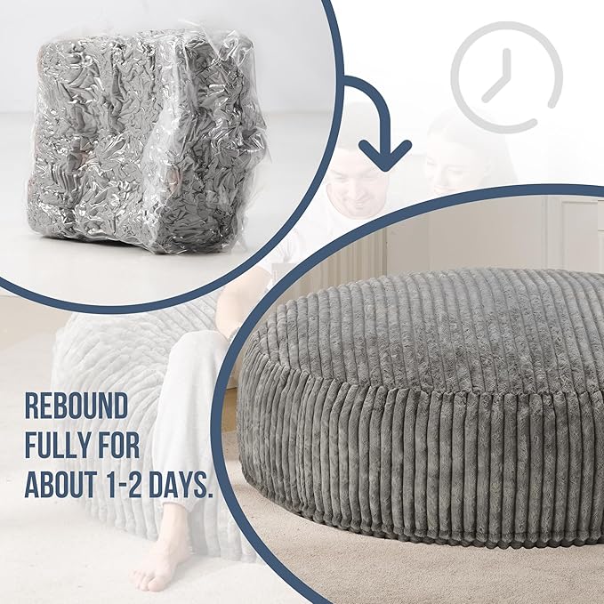 Hobestluk 6ft Bean Bag Chairs for Adults Large Beanbag Chair with Stripe Plush Cover Big Bean Bag Chair for Living Room Bedroom Dorm Office - Grey (70" x 70" x 15")