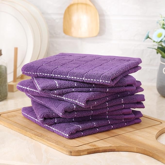 Homaxy 100% Cotton Terry Kitchen Dish Cloths, Ultra Soft and Absorbent Dish Towels for Kitchen, Suitable for Drying and Washing Dishes, 12 Pack, 12 x 12 Inches, Purple