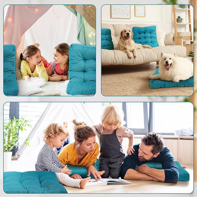 Jerify 4 Pcs Floor Pillow Cushions 22 x 22 Inch Round Square Large Meditation Floor Pillow for Classroom Adult Meditation Picnic Party Cushion for Seating Gift Christmas(Aquamarine,Square)