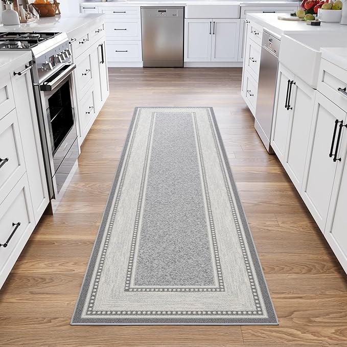 Ottomanson Hallway Runner Rug 2'7" x 9'10" Non Slip Border Area Rugs Easy to Clean Laundry Rug Runner Durable & Pet Friendly Floor Carpet Runners for Hallways Entryway Living Room Kitchen, Light Gray