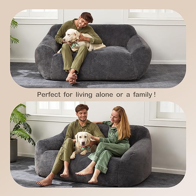 Homguava Oversized Bean Bag Chair for Adults, Giant Bean Bag Sofa,Bean Bag Couch with Soft Faux Fur Cover & Wide Armrests Big BeanBag Lazy Sofa for Bedroom,Living Room,Apartment (Grey)