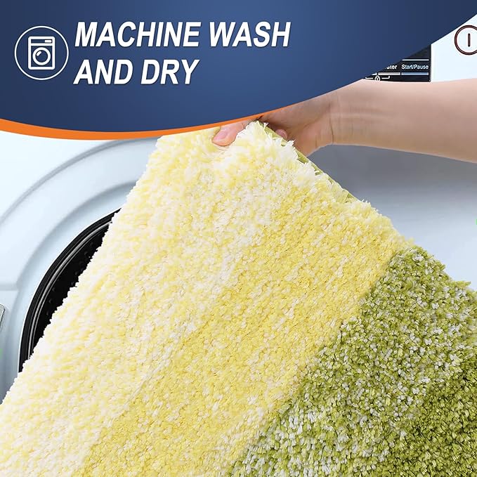 OLANLY Bathroom Rug Set 2 Piece, Soft Absorbent Microfiber Bath Mats and U-Shaped Contour Toilet Rug, Non-Slip, Machine Wash Dry, Plush Shaggy Bath Mats for Bathroom (24"x16"+24"x20", Olive Green)