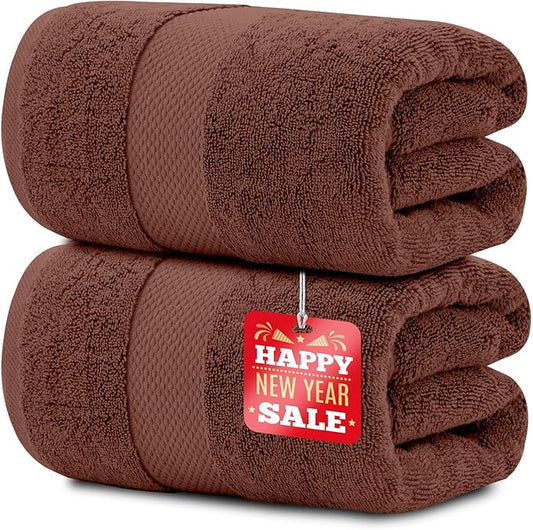 White Classic Luxury Soft Brown Bath Sheet Towels - 650 GSM Cotton Luxury Bath Towels Extra Large 35x70 / Highly Absorbent and Quick Dry/Hotel Collection Extra Large Bath Towels Oversized, 2 Pack