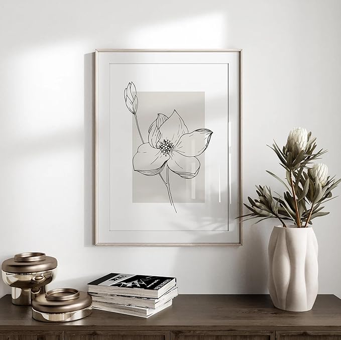 3Pcs Neutral Botanical Canvas Wall Art Beige Simple floral Painting Pictures Wall Decor Vintage Line flower Poster Print Artwork for Living Room Bedroom Bathroom Scene Home Decoration Unframed
