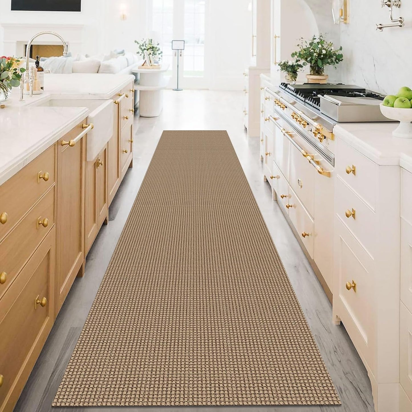 KOZYFLY Extra Long Runners for Hallways 3x16 ft Washable Kitchen Runner Non Slip Rubber Backed Hallway Rug Cotton Entryway Runner Rug Floor Carpet for Indoor Hall, Kitchen, Stair, Tan/Orange/Brown