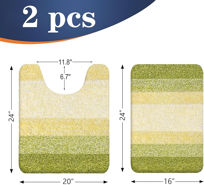 OLANLY Bathroom Rug Set 2 Piece, Soft Absorbent Microfiber Bath Mats and U-Shaped Contour Toilet Rug, Non-Slip, Machine Wash Dry, Plush Shaggy Bath Mats for Bathroom (24"x16"+24"x20", Olive Green)