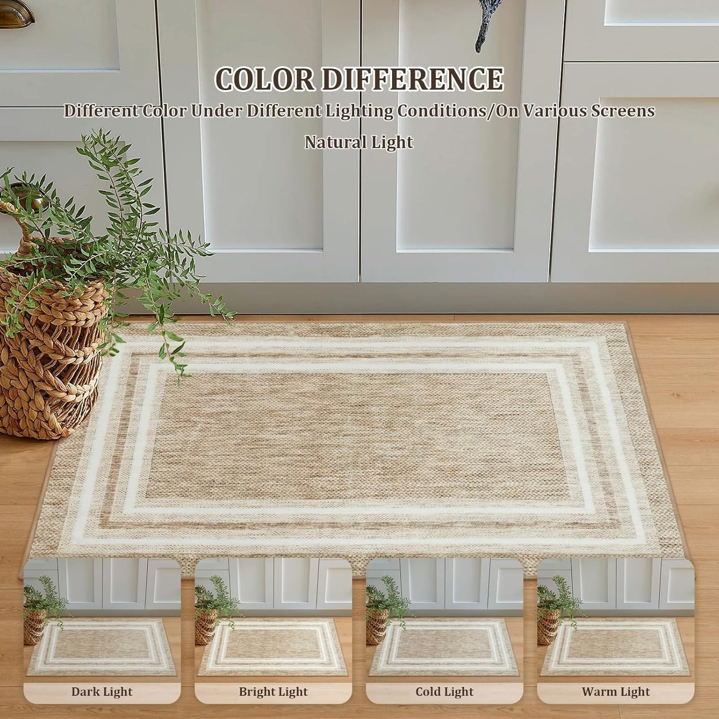 OJIA Modern Bordered Washable Runner Rug, Printed 2'x6' Non Slip Kitchen Rugs Soft Non-Shedding Carpet Runner for Bathroom Bedroom Entryway Laundry Room