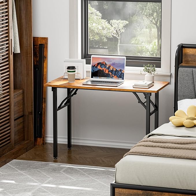 TEMI Small Computer Desk Folding Table - 43.3" Foldable Office Desk, No Assembly, Perfect for Small Spaces in Bedroom, Dorm, or Apartment, Portable Mini Desk or Study Table with Compact Design, Brown