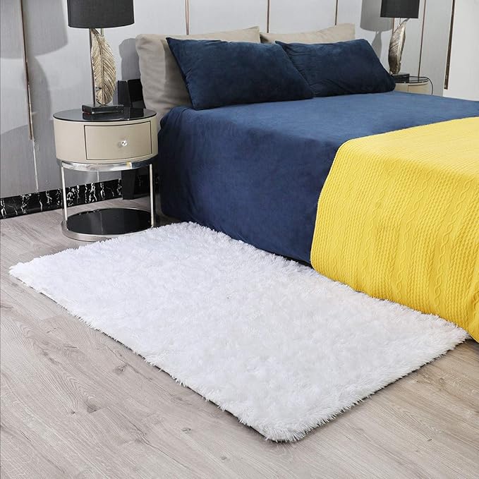 Ophanie White Rugs for Bedroom Fluffy, Girls Kids Baby Shaggy Shag Fuzzy Soft Carpet, 3x5 Small Plush Bedside Area Rug, Indoor Floor Room Carpet for Teen Dorm Home Decor Aesthetic, Nursery
