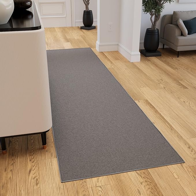 Ottomanson Hallway Runner Rug 2'7" x 9'10" Non Slip Solid Area Rugs Easy to Clean Laundry Rug Runner Durable & Pet Friendly Floor Carpet Runners for Hallways Entryway Living Room Kitchen, Gray