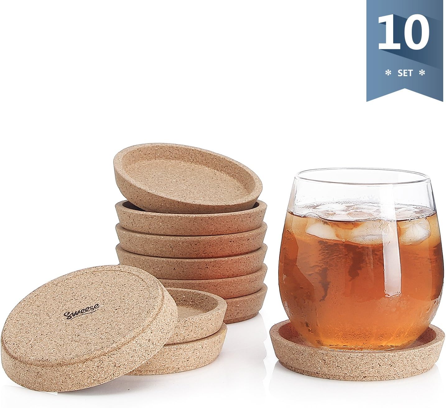 Sweese Cork Coasters - 4 Inch Perfect for Most Kind of Mugs - Protect Your Table from a Liquid Ring - Set of 10