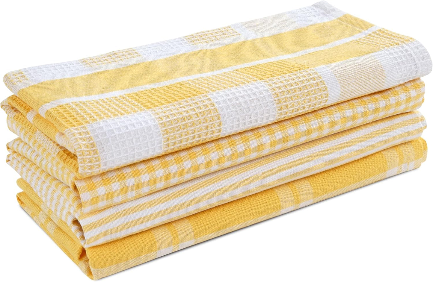 LANE LINEN 100% Cotton Kitchen Dish Cloths, Ultra Soft Absorbent Quick Drying Dish Towels, Multiweave Wash Cloths Dish Towel Sets, 13x28 Inches, 4 Pack - Yellow