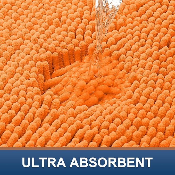 Smiry Luxury Chenille Bathroom Rugs 24x16, Extra Soft and Absorbent Shaggy Bath Mat, Machine Washable, Non-Slip Plush Carpet Runner for Tub, Shower, and Floor, Home Decor Accessories, Orange