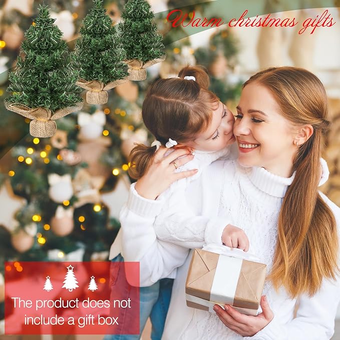 Yinder Tabletop 12 Pcs Mini Christmas Tree 5.91 Inches Artificial Mini Xmas Miniature Pine Christmas Tree with Linen Base for Xmas Holiday Decorations Indoor Home Kitchen Dining Table