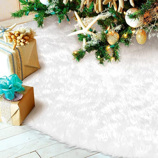 Hommtina Christmas Tree Skirt 48 Inches White Tree Skirt,Christmas Tree Decorations Faux Fur Tree Skirt for Xmas Holiday Home Party Decorations Ornaments(White)