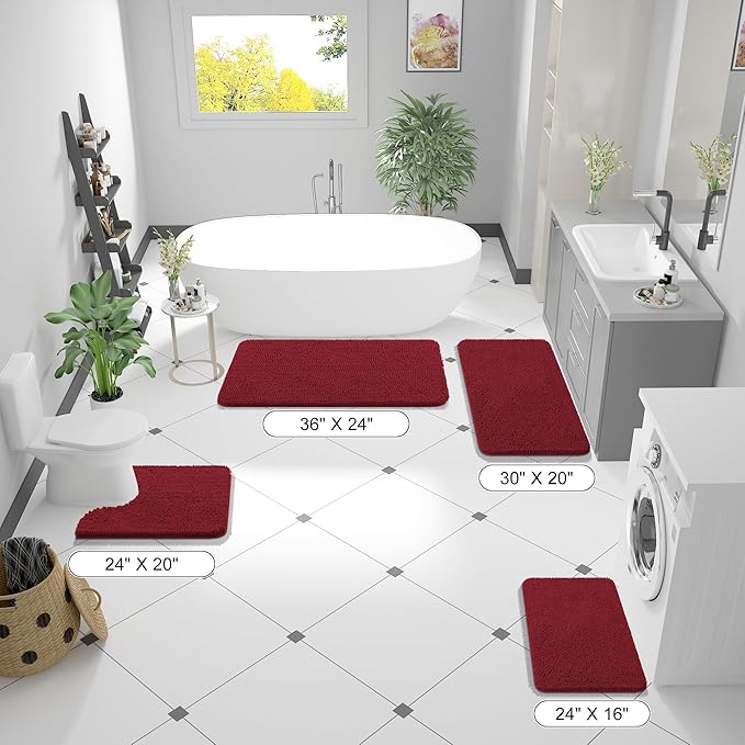 OLANLY Bathroom Rugs 44x24, Extra Soft Absorbent Chenille Bath Rugs, Rubber Backing Quick Dry, Machine Washable Bath Mats for Bathroom Floor, Tub and Shower, Home Decor Accessories, Red