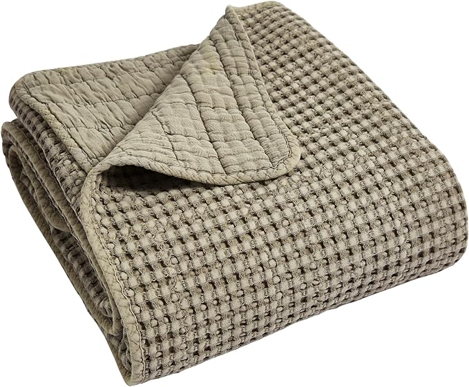 Levtex Home Mills Waffle Queen Bedspread Set (106x106in) with 2 Pillow Shams (26x20in) - Taupe - Cotton Waffle Queen Size Bedspread Set - Lightweight, Soft, Pre-Washed