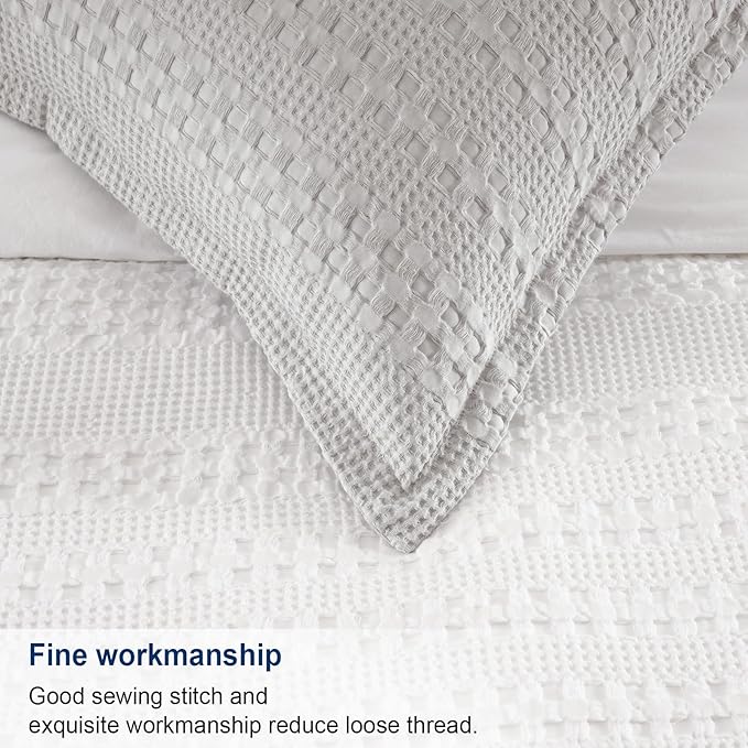 PHF 100% Cotton Ruffle Waffle Pillow Shams Standard Size, 2 Pack 20" x 26" Soft Skin-Friendly Pillowcases, No Filling, Aesthetic Home Decor, Breathable Waffle Weave Bed Pillow Covers, Light Grey